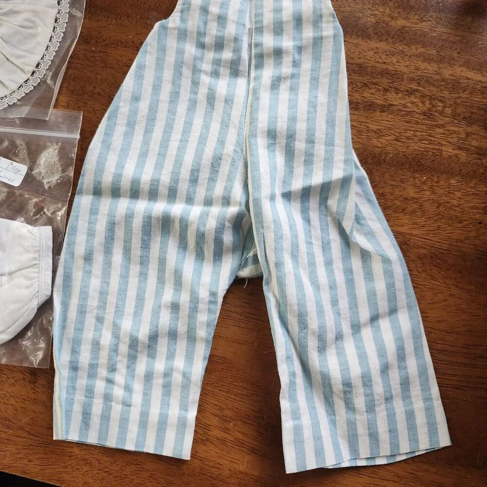 Vintage Style Doll Clothes Lot Blue Striped Romper White Panties Apron Socks
